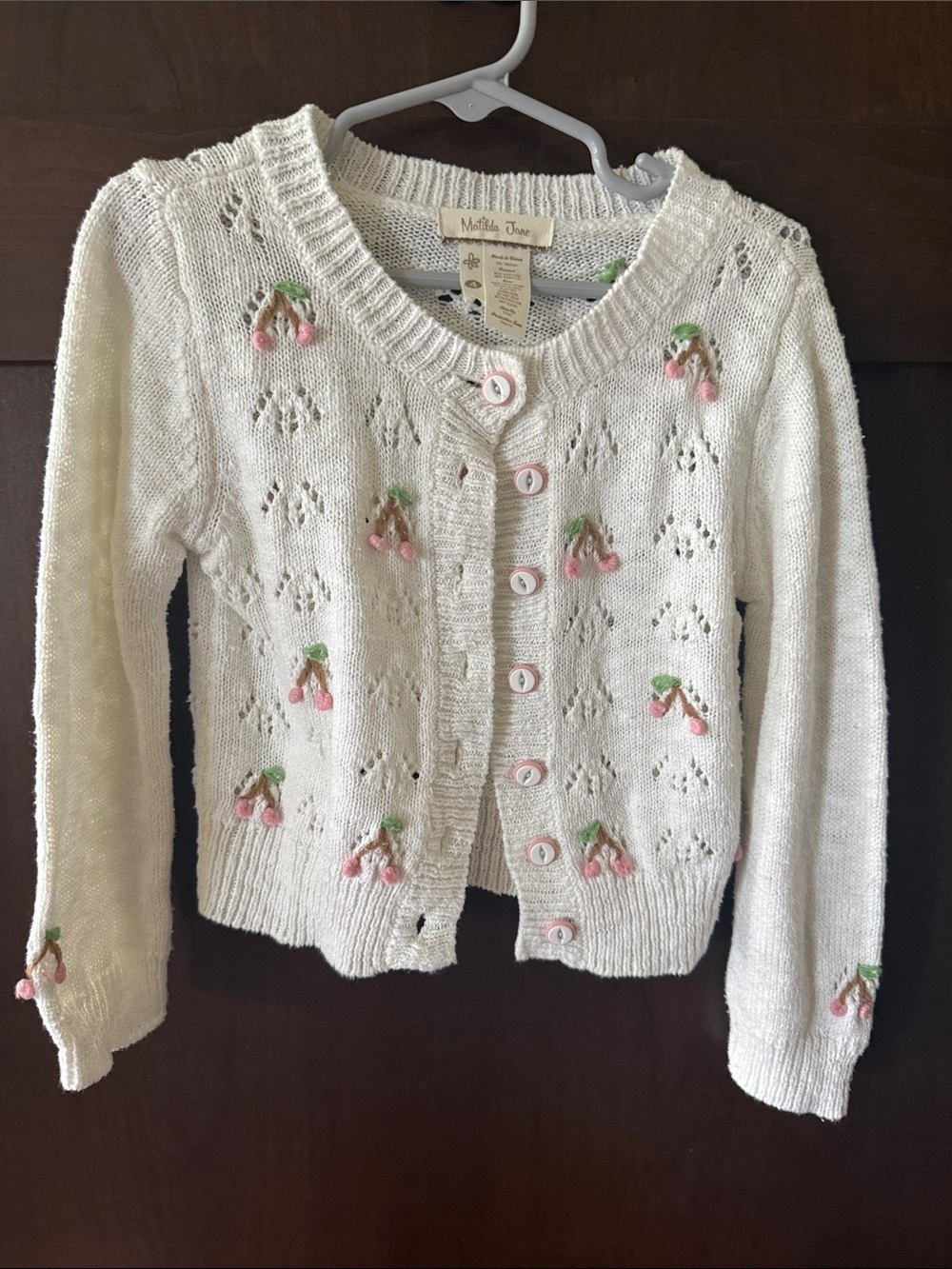 Matilda Jane Cream Knit Cardigan with Pink Button Accents